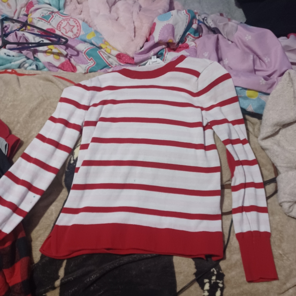 Time and Tru Red and White Striped Sweater